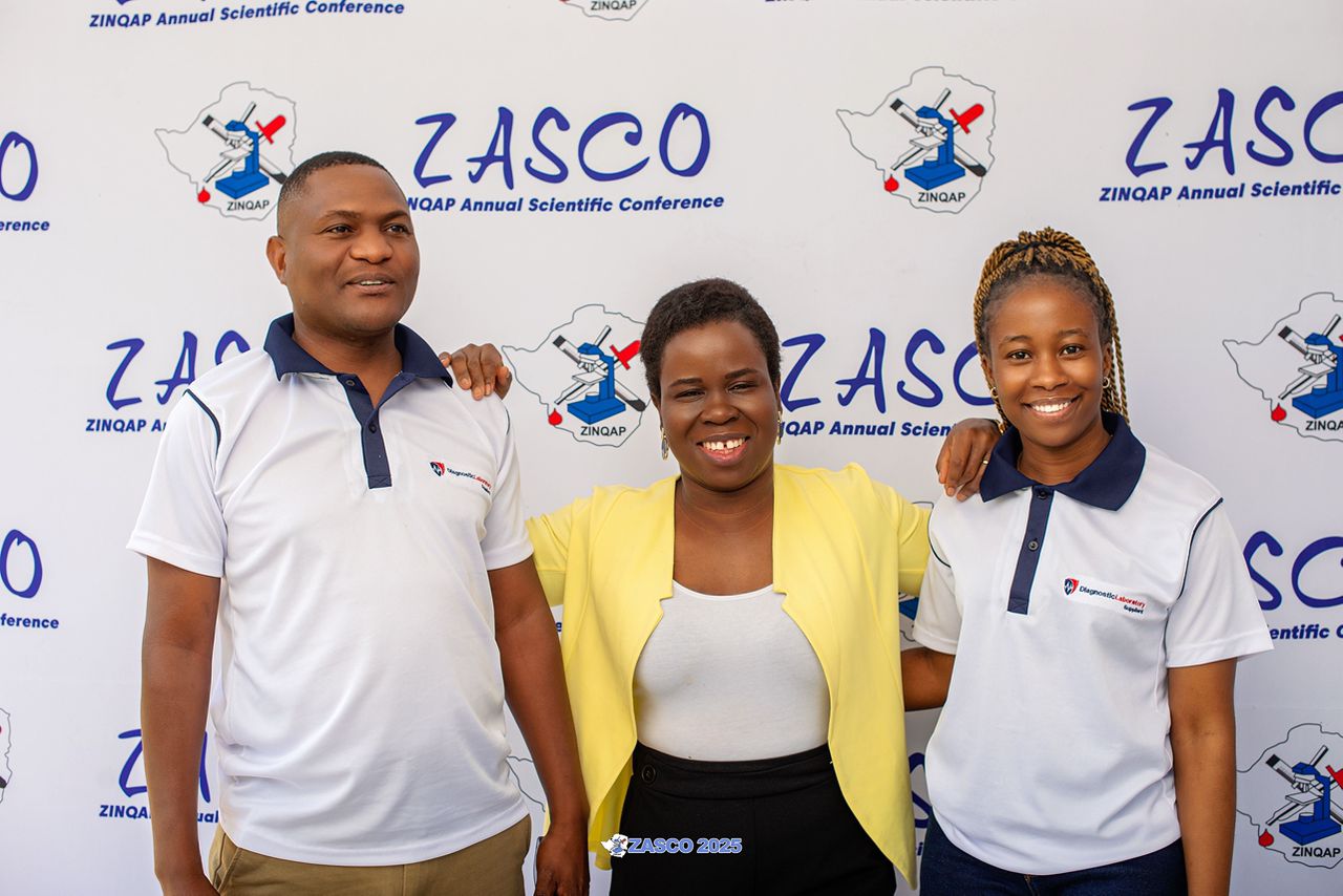 Left: Herbert Bunhu (Sales Executive). Centre: Georgina Ofori( Human Diagnostics Worldwide Reoresentative). Right: Nyasha Chitavati ( Sales Executive) ZASCO 2025